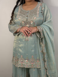 Shimmer Silk Suit with Sequin Work & Thread Embroidery