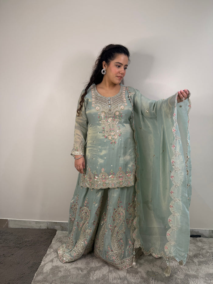 Shimmer Silk Suit with Sequin Work & Thread Embroidery