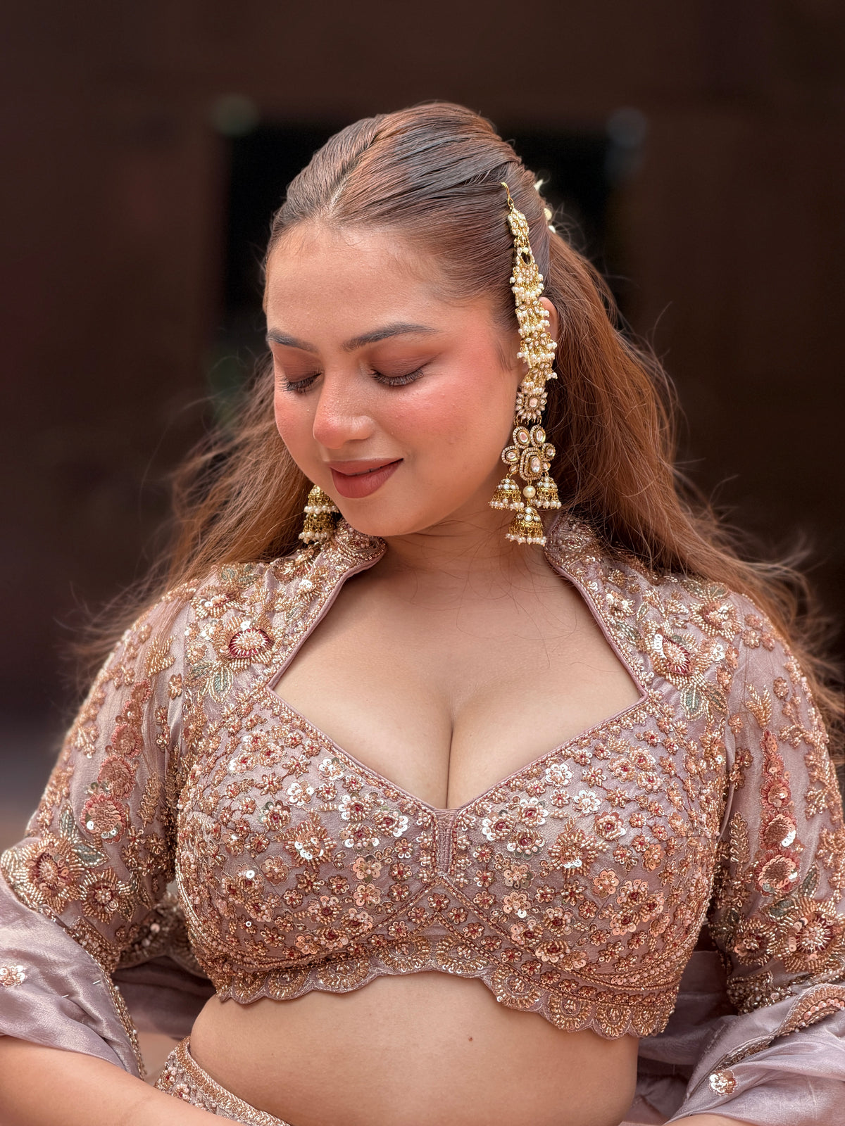 Shimmer Tissue Lehenga with Beads, Thread & Sequin Cutdana Work