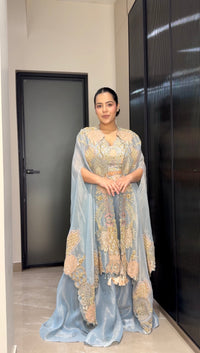 Shimmer Silk Indo-Western 3-Piece Set with Pearl & Cutdana Work