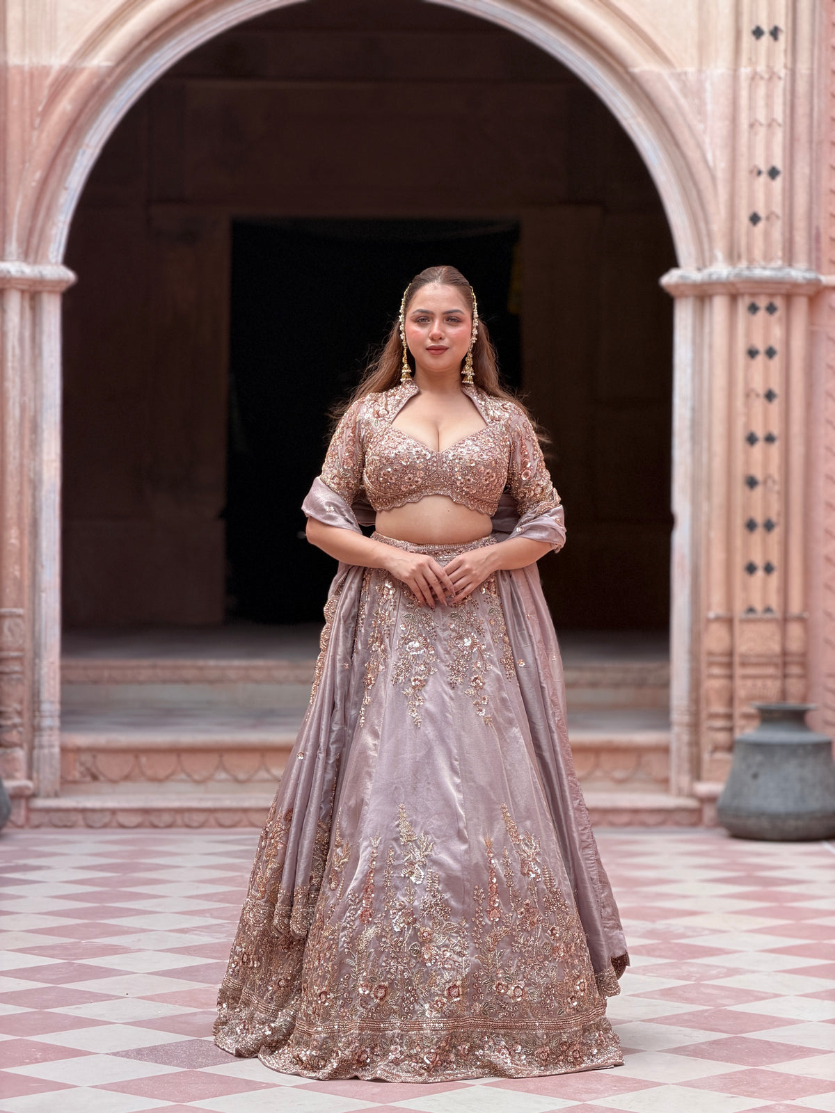 Shimmer Tissue Lehenga with Beads, Thread & Sequin Cutdana Work