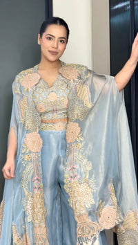 Shimmer Silk Indo-Western 3-Piece Set with Pearl & Cutdana Work