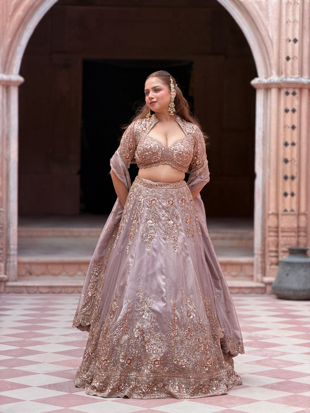 Shimmer Tissue Lehenga with Beads, Thread & Sequin Cutdana Work