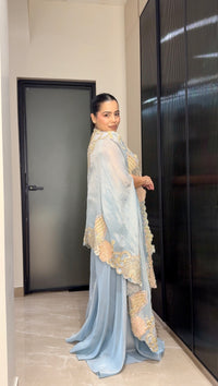 Shimmer Silk Indo-Western 3-Piece Set with Pearl & Cutdana Work