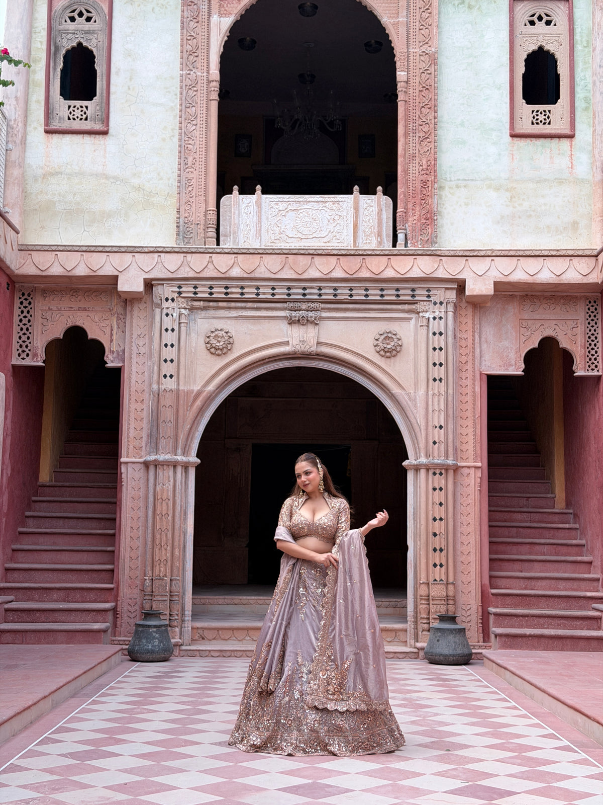 Shimmer Tissue Lehenga with Beads, Thread & Sequin Cutdana Work