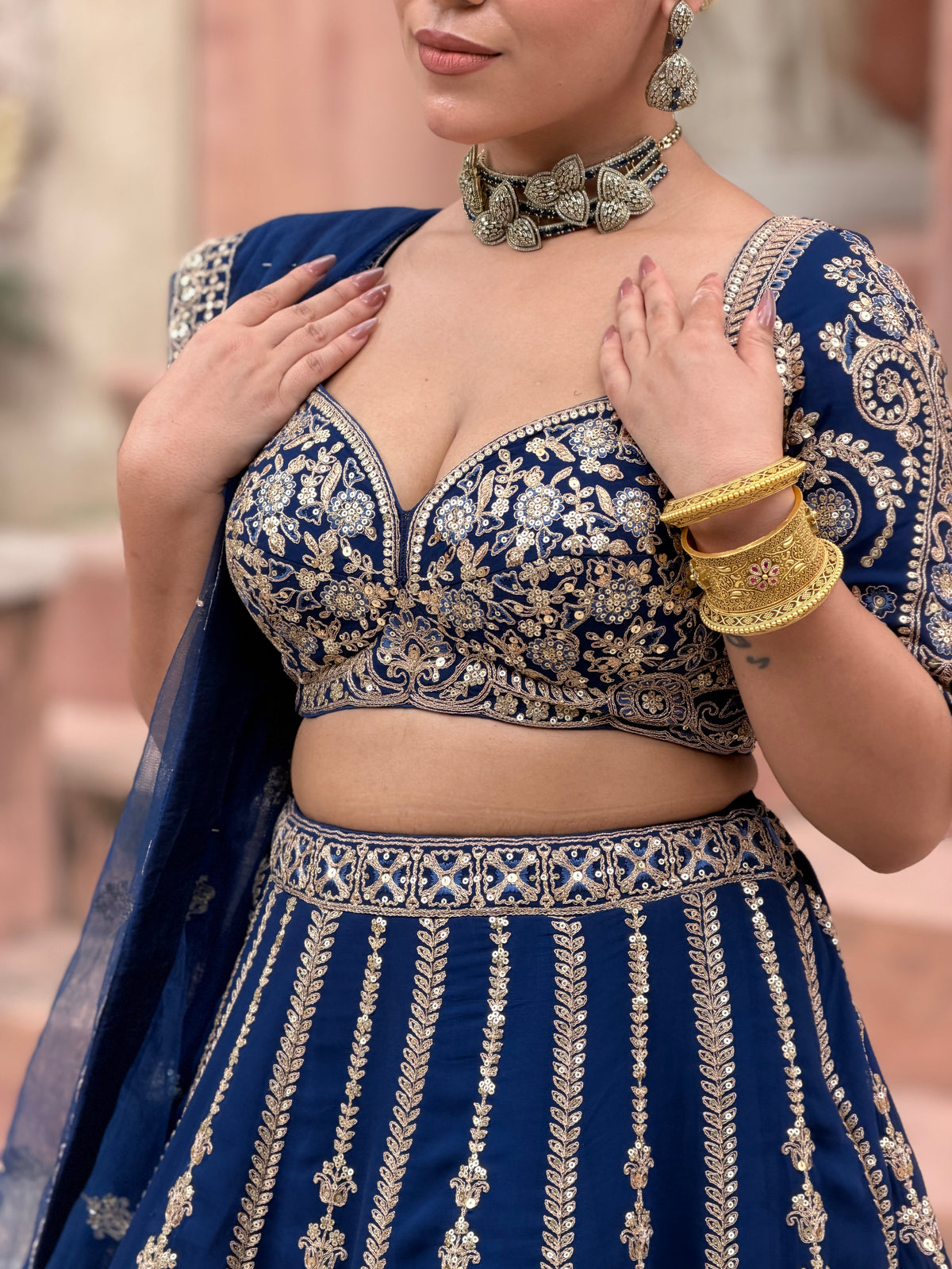 Georgette Lehenga with Dori & Sequin Work | Sizes Up to 46
