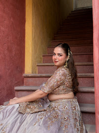 Shimmer Tissue Lehenga with Beads, Thread & Sequin Cutdana Work