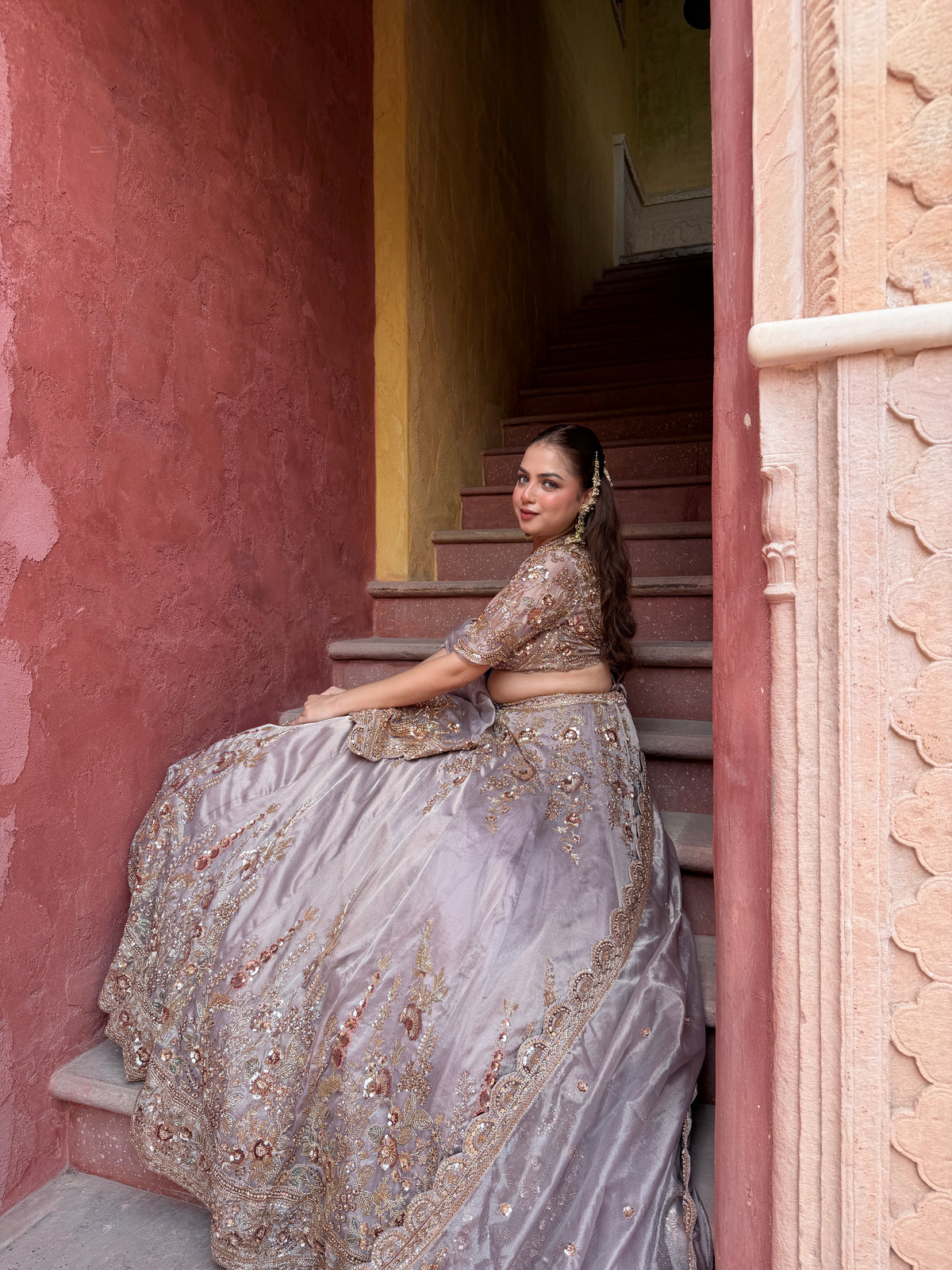 Shimmer Tissue Lehenga with Beads, Thread & Sequin Cutdana Work