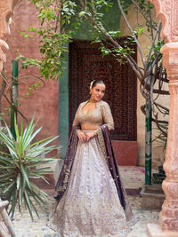 Shimmer Tissue Lehenga with Beads, Stone & Sequin Work | Velvet Dupatta