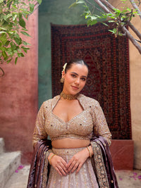 Shimmer Tissue Lehenga with Beads, Stone & Sequin Work | Velvet Dupatta