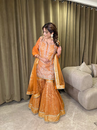 Banarasi Suit with Dabka, Pearl, Mirror & Jarkan Work | Elegant Ethnic Wear