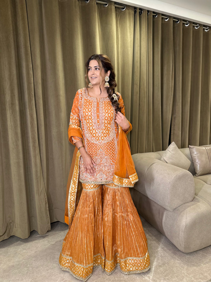 Banarasi Suit with Dabka, Pearl, Mirror & Jarkan Work | Elegant Ethnic Wear