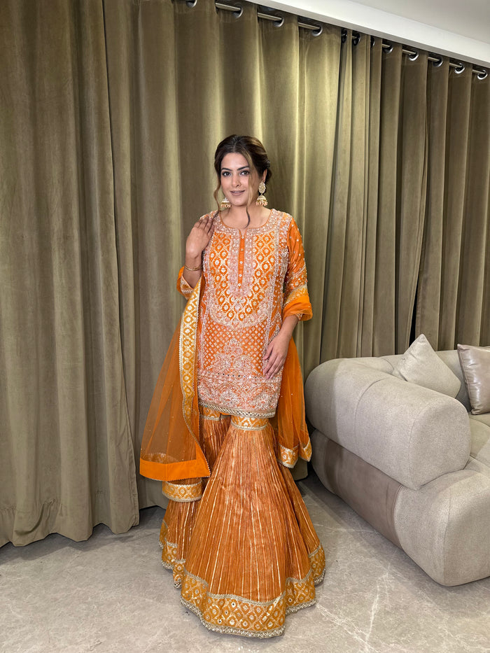 Banarasi Suit with Dabka, Pearl, Mirror & Jarkan Work | Elegant Ethnic Wear