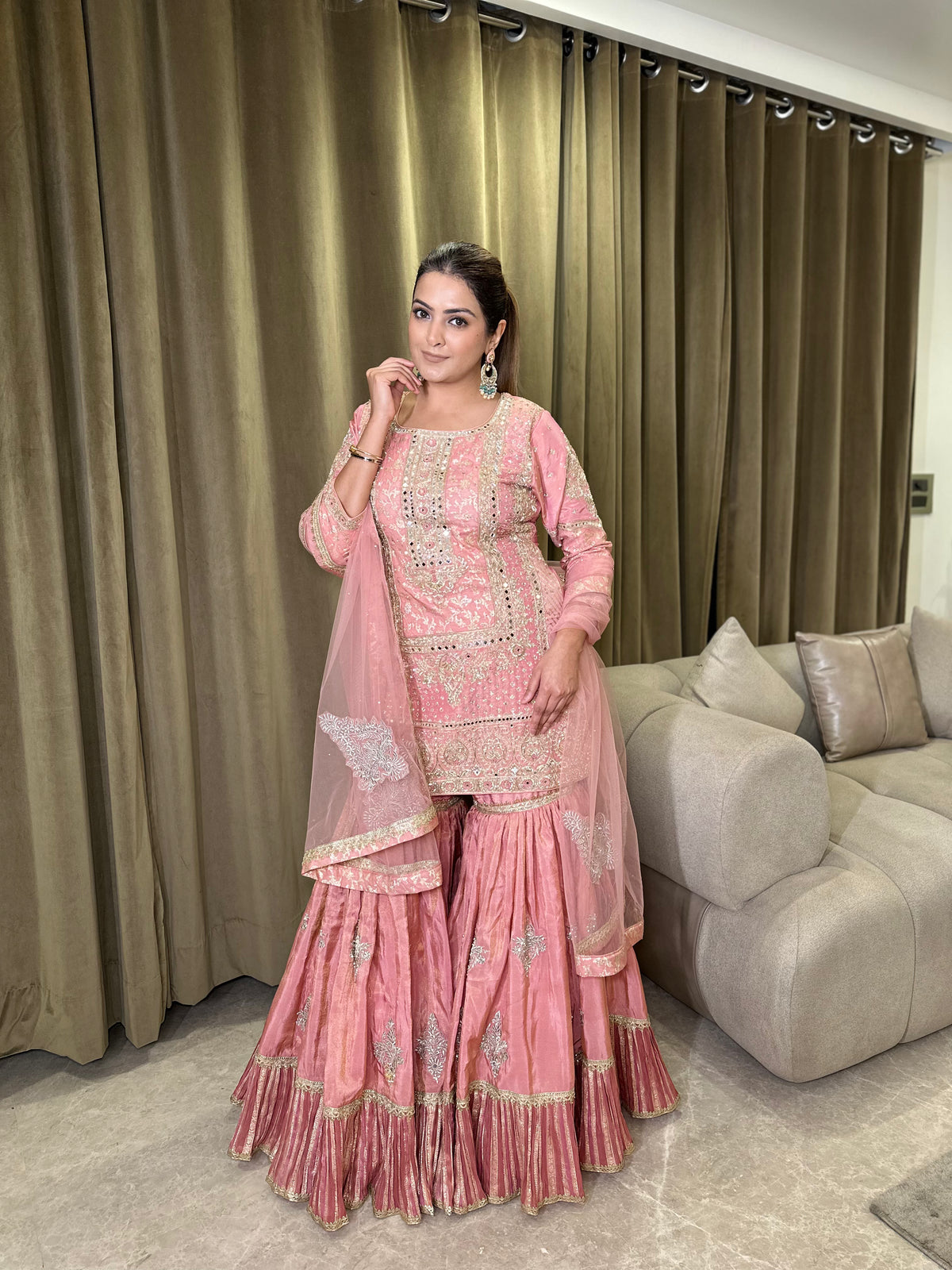 Banarasi Suit with Dabka, Pearl, Mirror & Jarkan Work