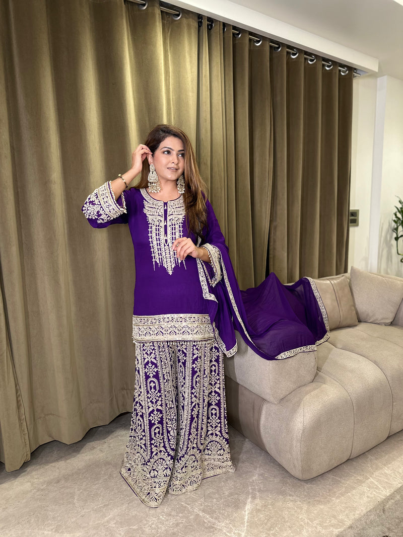 Wine & Black Georgette Suit with Bead Handwork | Elegant Designer Wear