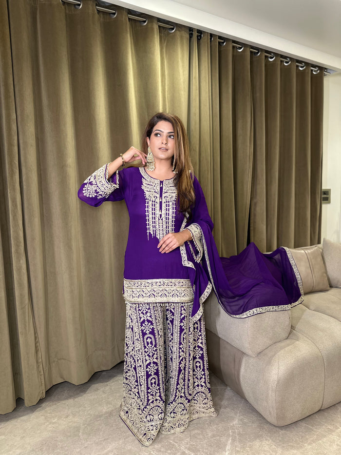 Wine & Black Georgette Suit with Bead Handwork | Elegant Designer Wear