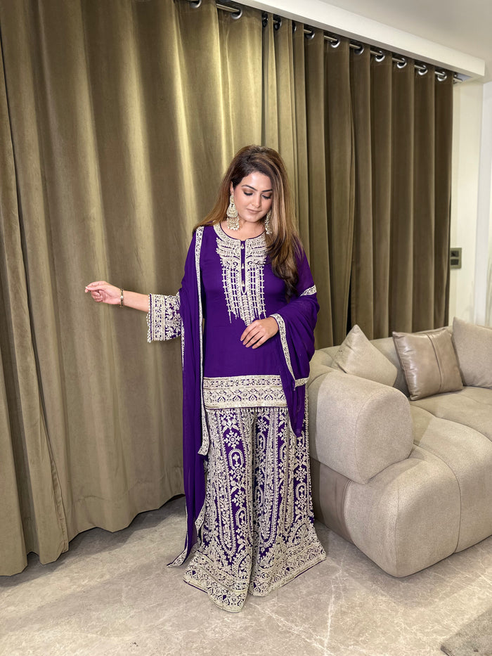 Wine & Black Georgette Suit with Bead Handwork | Elegant Designer Wear