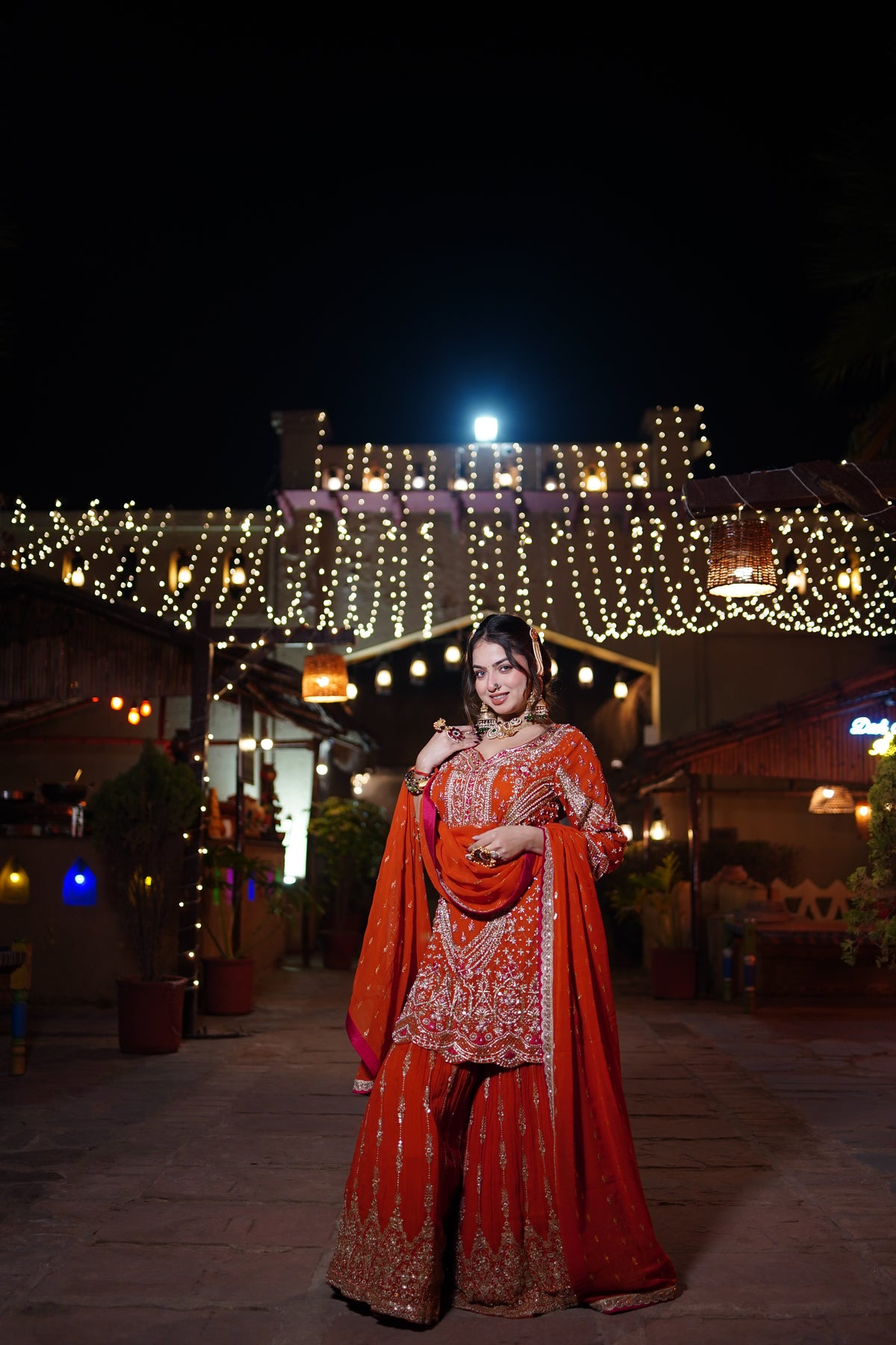 Georgette Outfit with Pearl, Dabka & Cutdana Handwork | Up to Size 44
