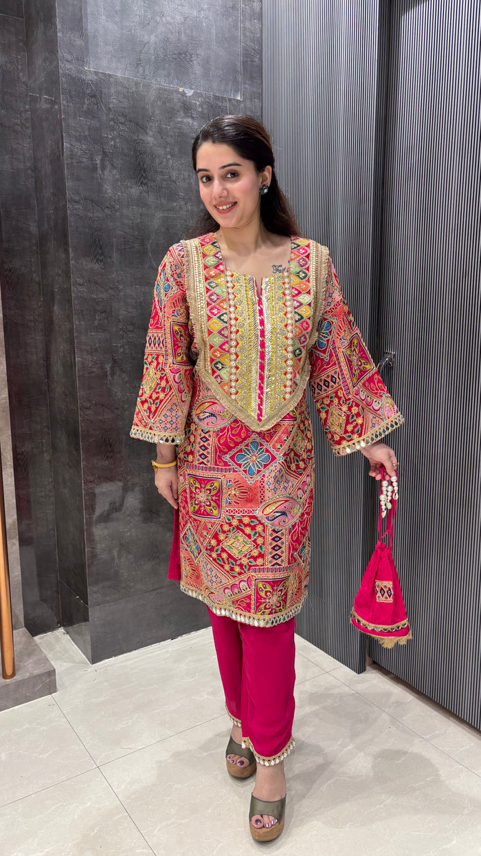 Digital Print Co-ord Set with Intricate Dori Work