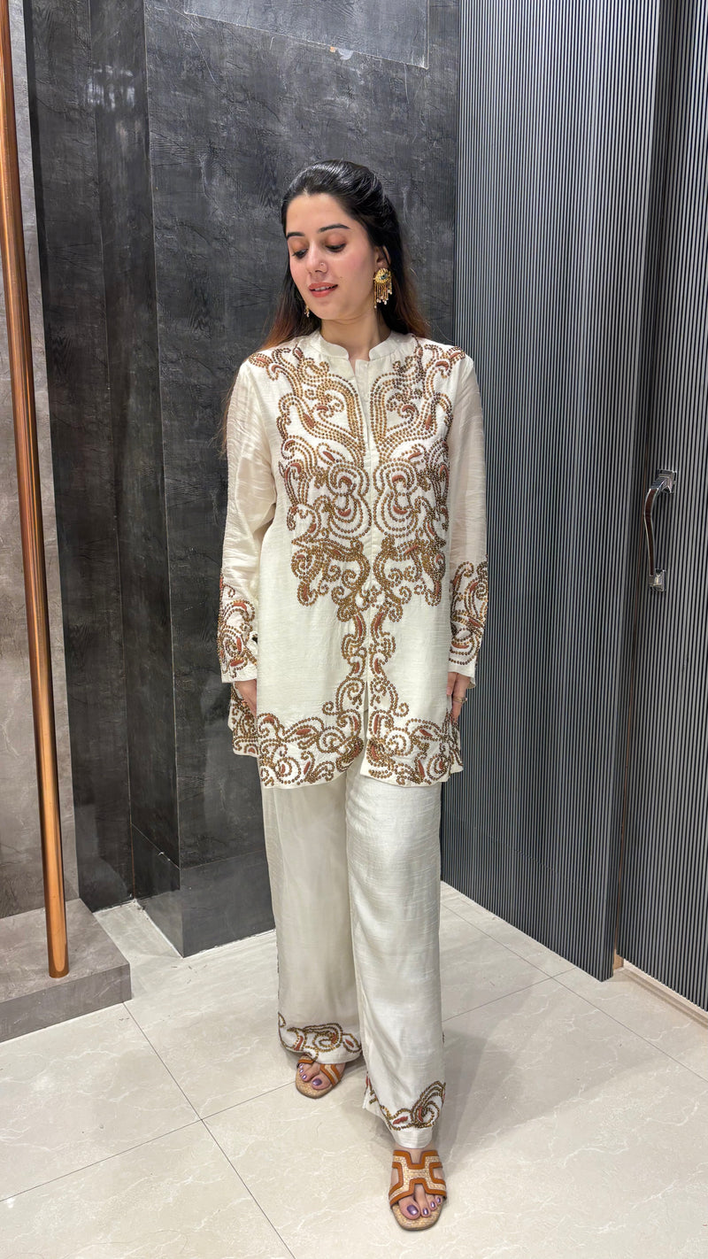 Silk Co-ord Set with Handwork & Sequin Embellishments