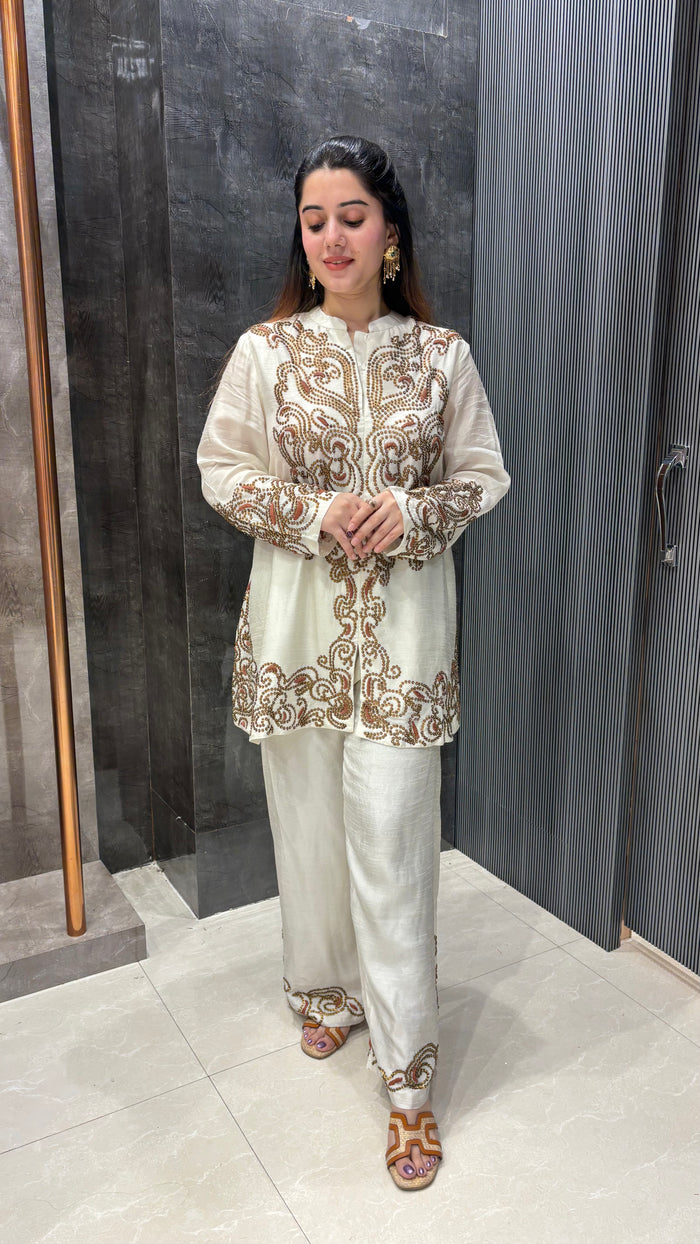 Silk Co-ord Set with Handwork & Sequin Embellishments
