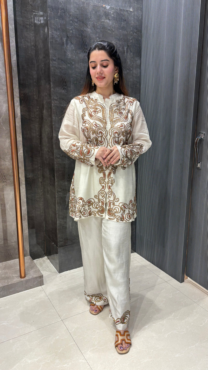 Silk Co-ord Set with Handwork & Sequin Embellishments