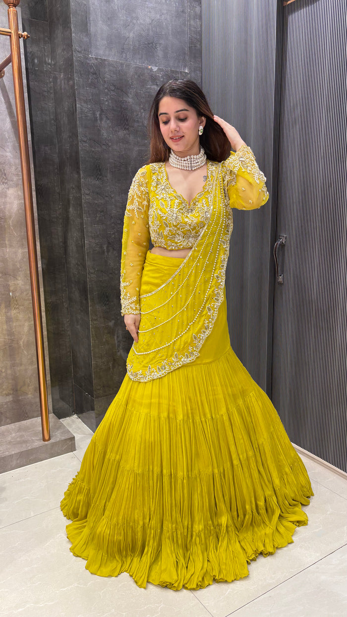 Designer Fish-Cut Lehenga with Handworked Blouse