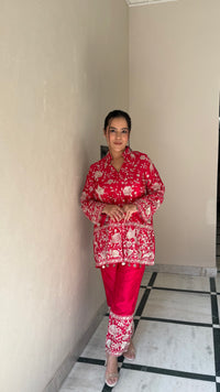 Satin Silk Coord Set with Parsi Thread Embroidery