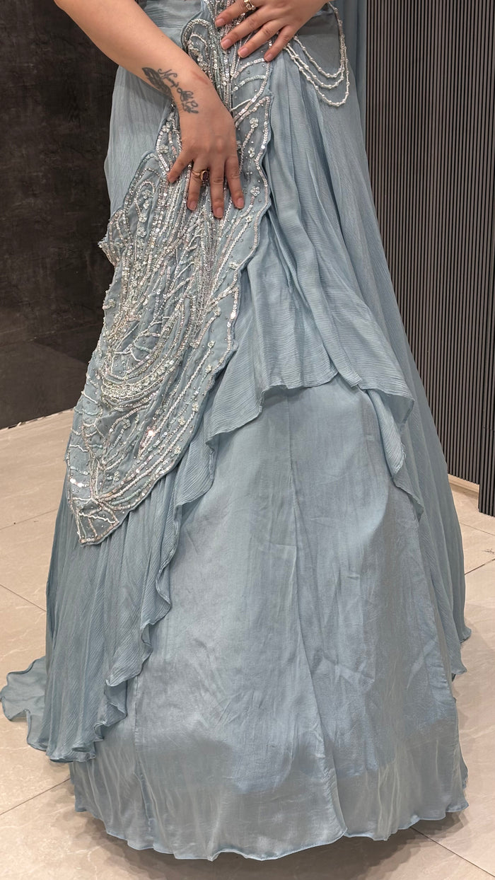 Designer Fish-Cut Lehenga with Handworked Blouse