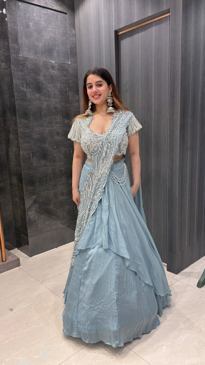 Designer Fish-Cut Lehenga with Handworked Blouse