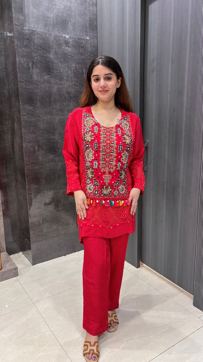 Crepe Coord Set with Intricate Handwork Neckline