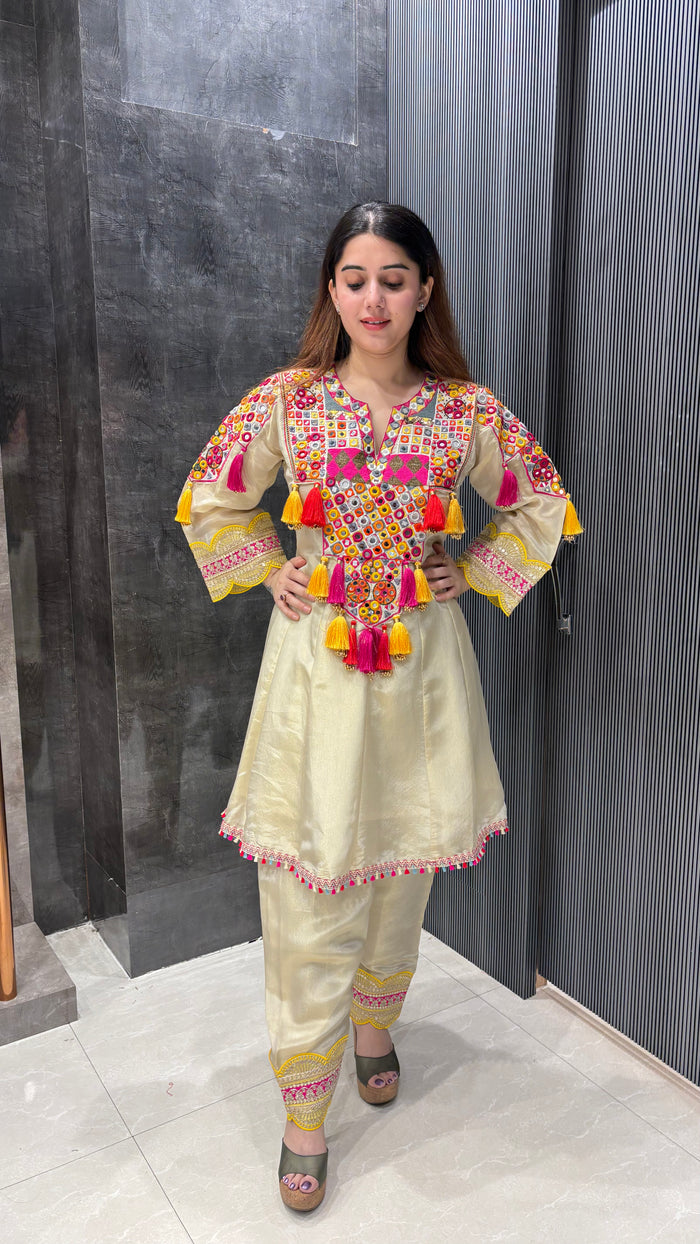 Shimmer Organza Coord Set with Mirror Work & Thread Embroidery