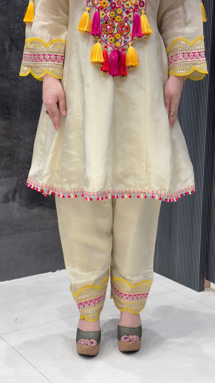 Shimmer Organza Coord Set with Mirror Work & Thread Embroidery