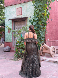 Embellished Mermaid Lehenga with Halter-Neck Blouse | Sequin & Cutdana Work