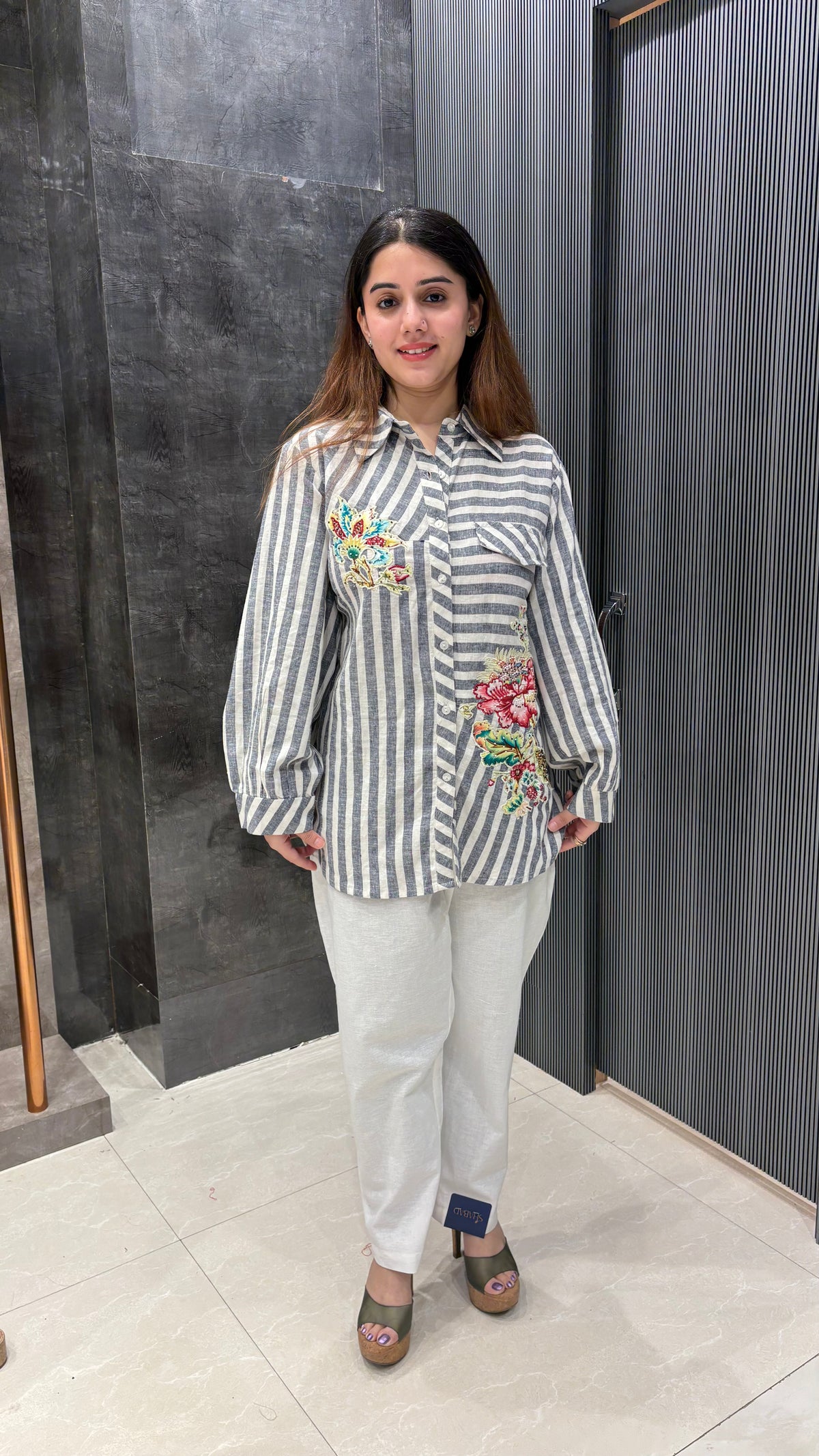 Denim Coord Set with Floral Patchwork Shirt