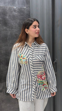 Denim Coord Set with Floral Patchwork Shirt