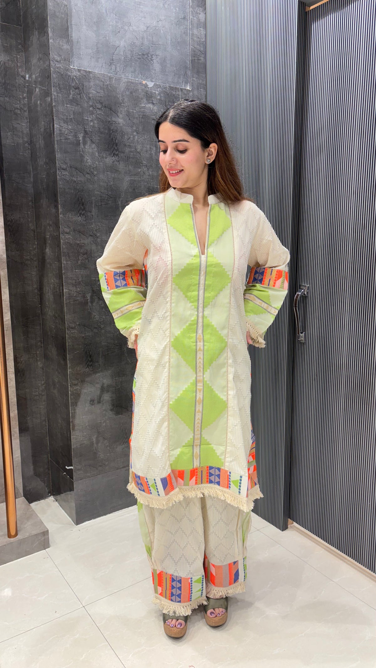 Linen Cotton Co-ord Set with Neon Accents