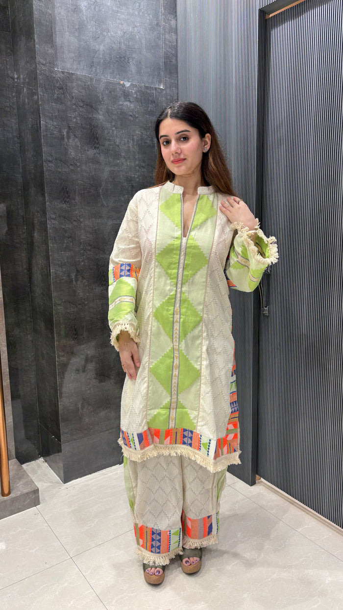 Linen Cotton Co-ord Set with Neon Accents