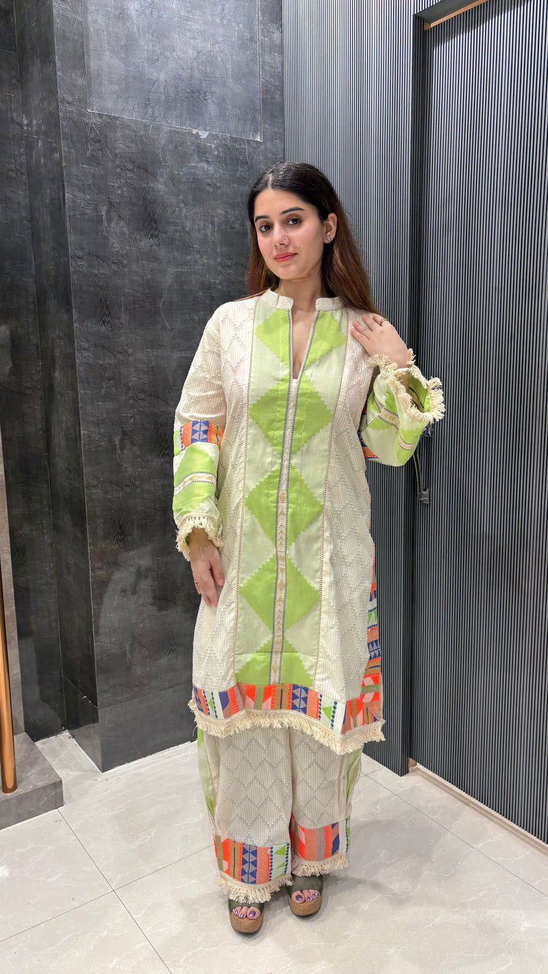 Linen Cotton Co-ord Set with Neon Accents