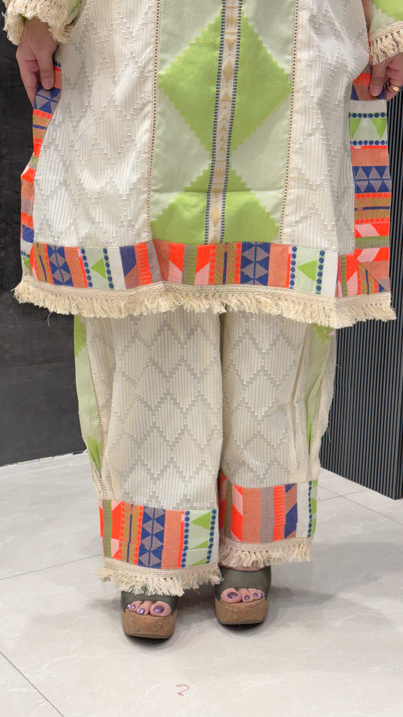 Linen Cotton Co-ord Set with Neon Accents
