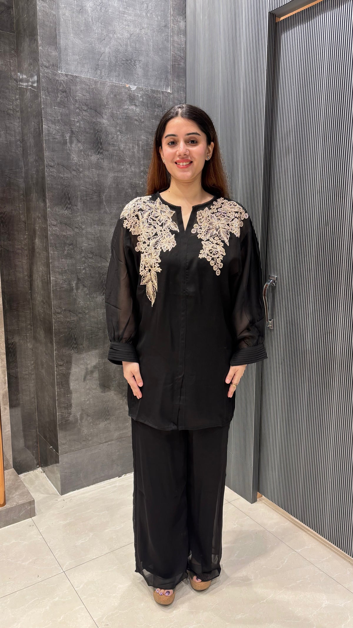 Georgette Co-ord Set with Aari Work & Cutdana Detailing