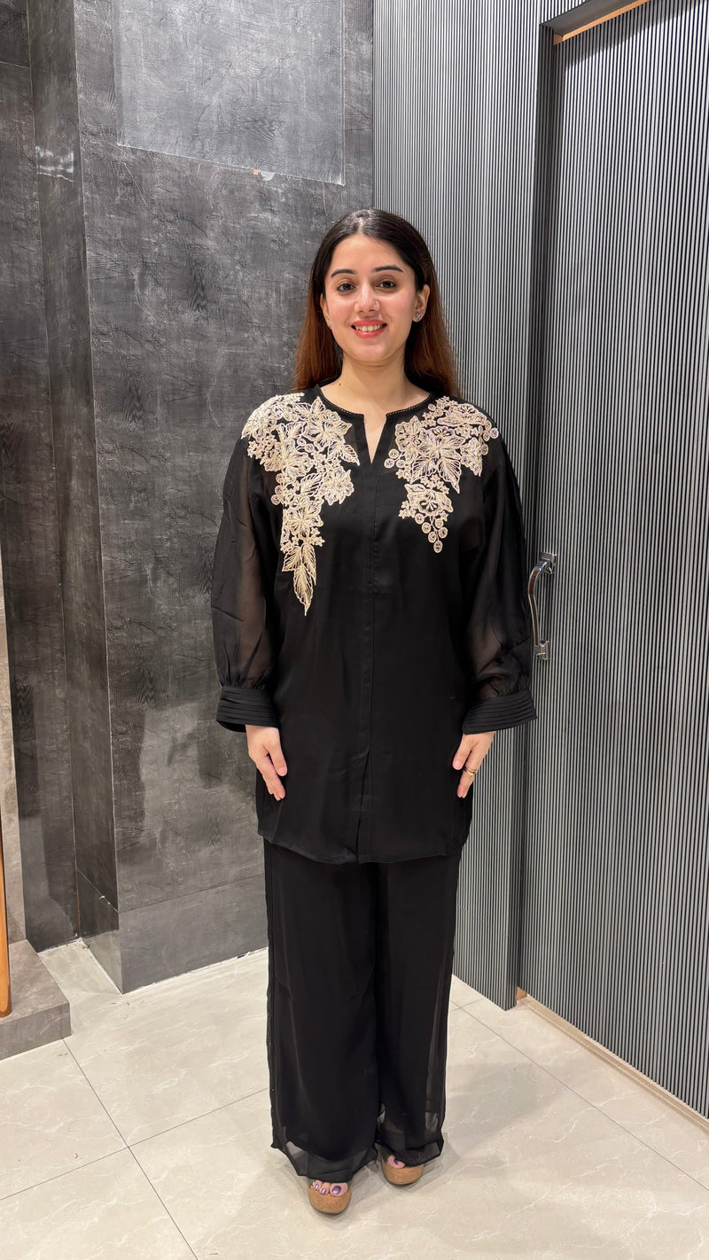 Georgette Co-ord Set with Aari Work & Cutdana Detailing