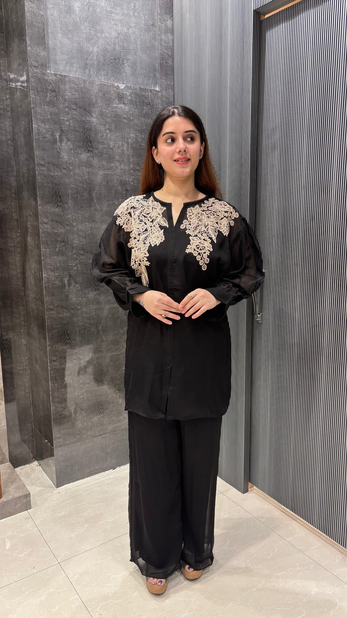 Georgette Co-ord Set with Aari Work & Cutdana Detailing