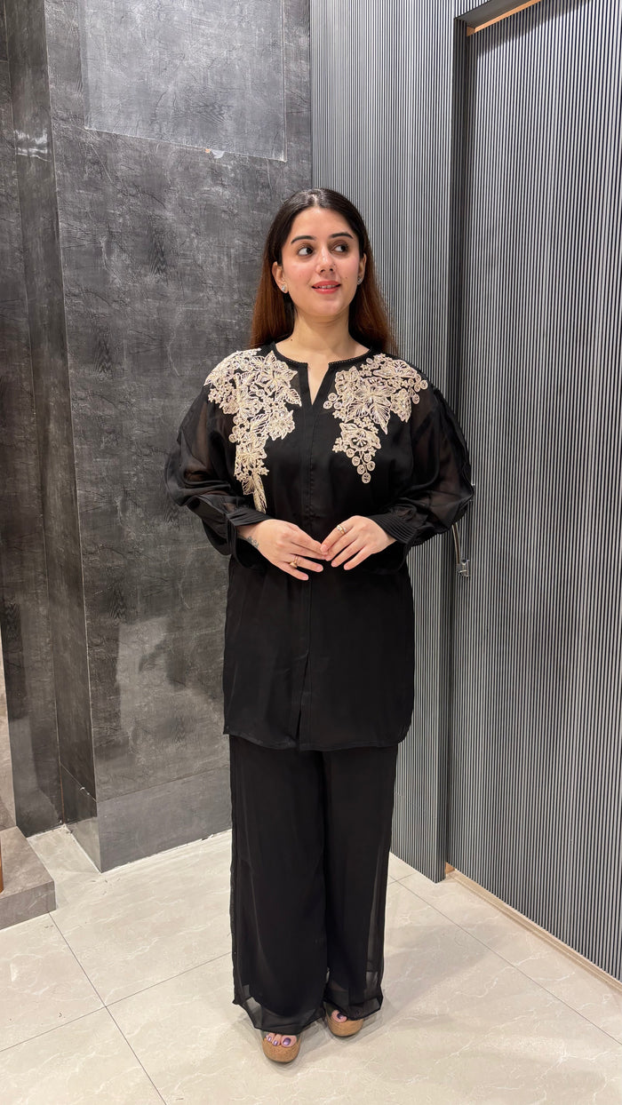 Georgette Co-ord Set with Aari Work & Cutdana Detailing