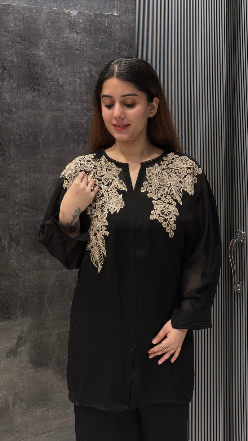 Georgette Co-ord Set with Aari Work & Cutdana Detailing