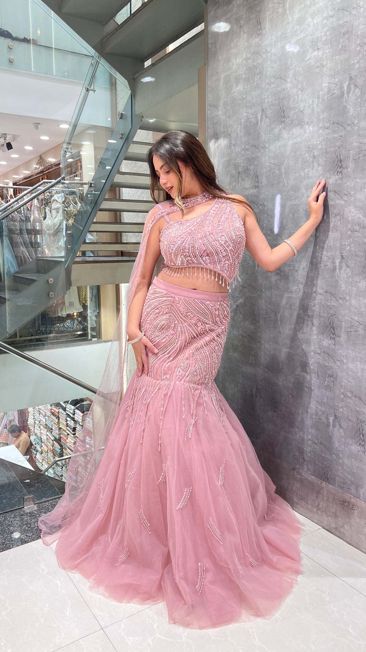 Handworked Pearls & Jarkan Fishcut Lehenga Set with Blouse