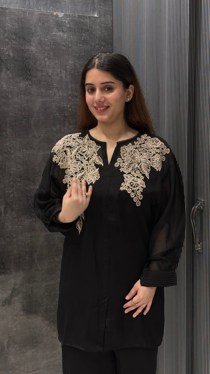 Georgette Co-ord Set with Aari Work & Cutdana Detailing