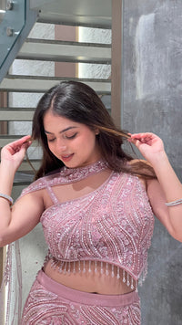 Handworked Pearls & Jarkan Fishcut Lehenga Set with Blouse