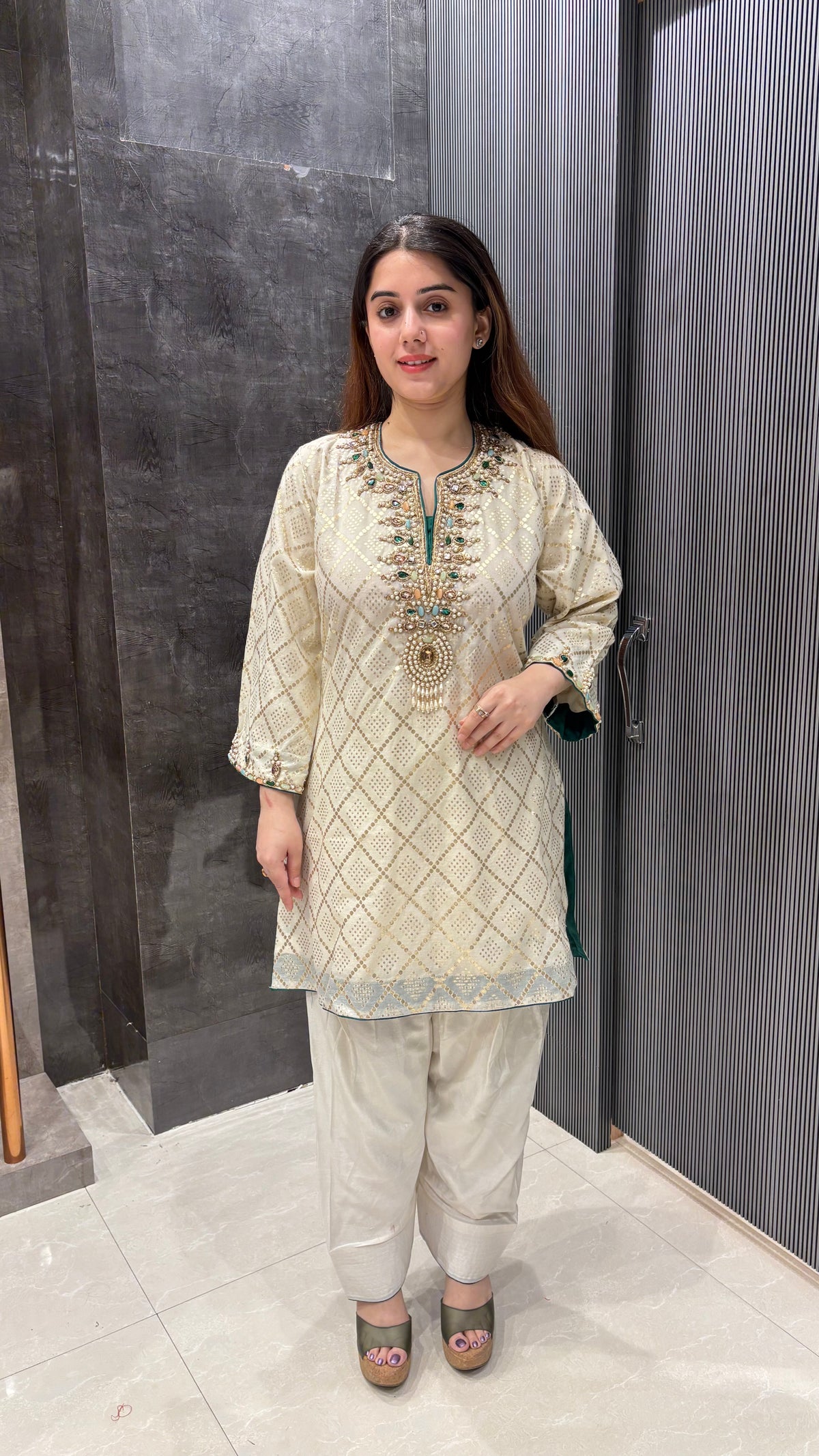 Banarasi Co-ord Set with Kundan & Dabka Hand-Embroidered Neckline