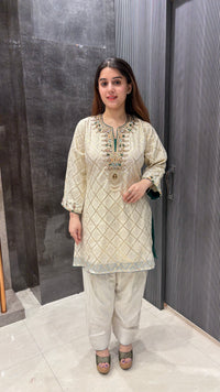 Banarasi Co-ord Set with Kundan & Dabka Hand-Embroidered Neckline
